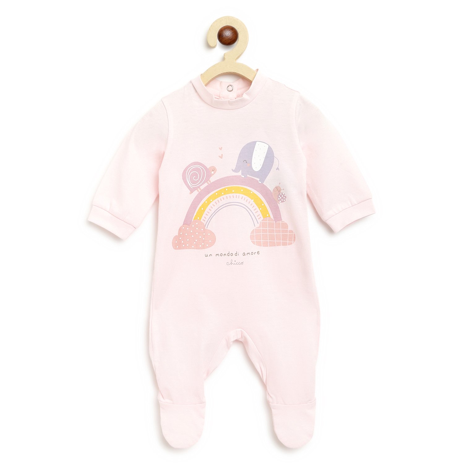 Infant Light Pink Printed Nappy Opening Babysuit-Pink